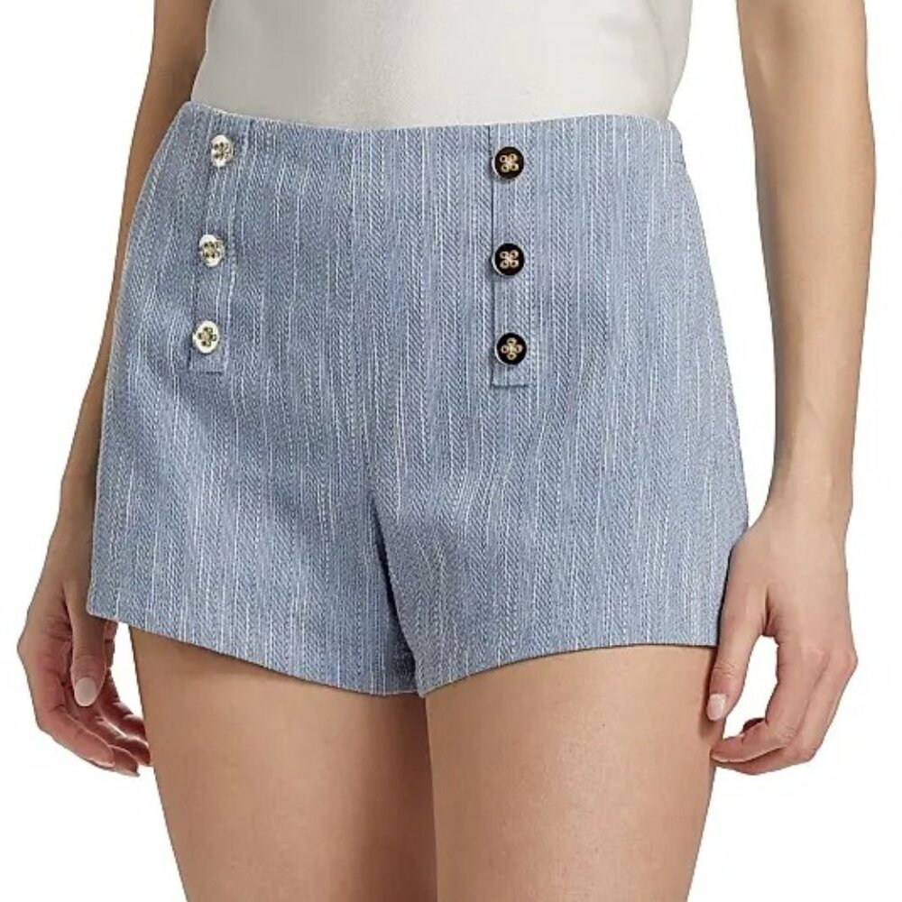 Ramy Brook Women's Samira Shorts 14 Blue Woven Pocket Sailor High Rise Lined NWT